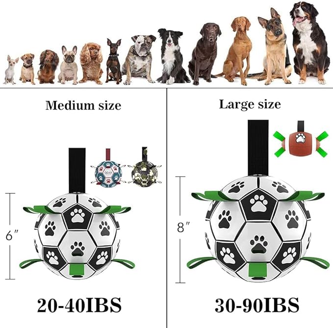 QDAN Dog Soccer Balls Toy with Bell Inside, Outdoor Interactive Dog Toys for Tug of War, Puppy Birthday Gifts, Dog Water Toy, Durable Ropes Squeaky Soccer Dog Ball for Medium and Large Dogs （8 INCH）
