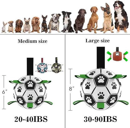 QDAN Dog Soccer Balls Toy with Bell Inside, Outdoor Interactive Dog Toys for Tug of War, Puppy Birthday Gifts, Dog Water Toy, Durable Ropes Squeaky Soccer Dog Ball for Medium and Large Dogs （8 INCH）