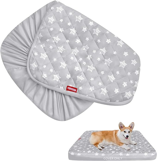 Dog Bed Covers Replacement Washable Pet Hair Easy to Remove, Waterproof Dog Bed Covers Noiseless Quilted, Pet Bed Cover Lovely Grey Star Print, Puppy Bed Cover 30x20 Inches, for Dog/Cat, Cover Only