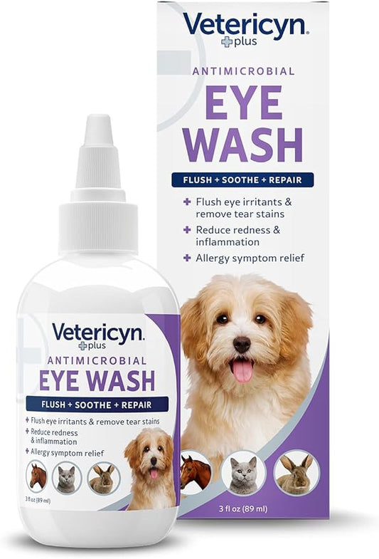Vetericyn Plus Dog and Cat Eye Wash | Eye Drops for Dogs and Cats to Flush and Soothe Eye Irritations, Dog Tear Stain Cleaner, Safe for All Animals. 3 ounces