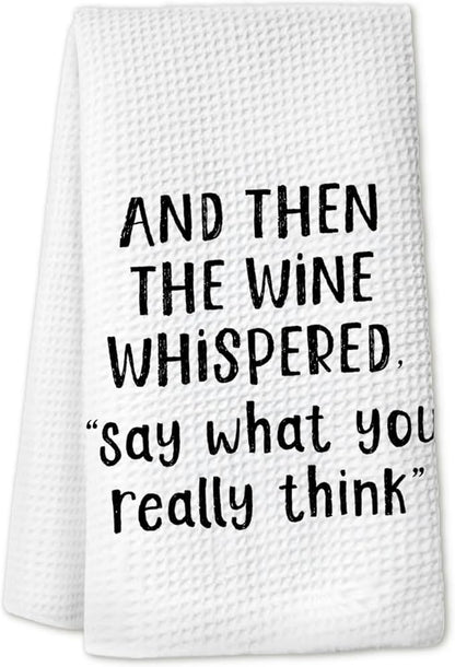 Funny Wine Kitchen Towels, Gifts for Wines Lovers Women Dish Hand Towels for Kitchen Bar Cart, and Then The Wine Whispered Decorative Bar Towels for Bartender, 16x34 Inch
