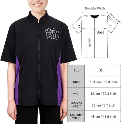 Noverlife Short Sleeves Pet Grooming Workwear With Full Zipper, XL Size, Anti-Static Beautician Smock, Lightweight Groomer Cosmetologist Uniforms Style Dog Cat Jacket for Men Women