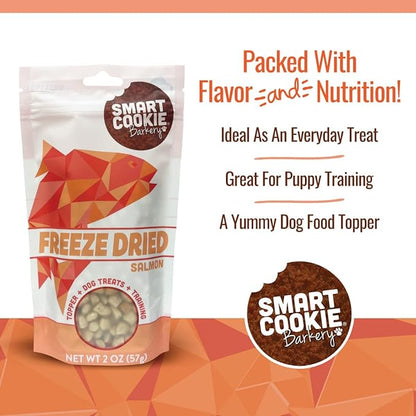 Smart Cookie Freeze Dried Salmon Bites - Single Ingredient Freeze Dried Salmon Treats for Dogs - Wild Caught Alaskan Salmon Dog Training Treats & Dog Food Topper - Made in USA - 2oz Bag, 3 Pack