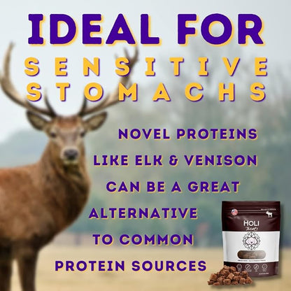 HOLI Elk & Venison Freeze Dried Dog Treats - All Natural and Wild Caught | Vitamin and Mineral Fortified | Made in USA - Human Grade - Grain Free - Diabetic Friendly - 6oz