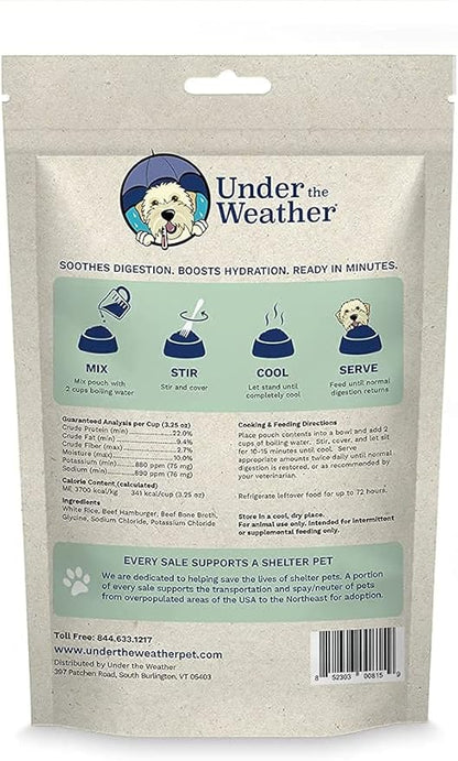 Under the Weather Bland Diet for Dogs | Easy to Digest for Sick Dogs | Always Be Ready | Contains Electrolytes - Natural Freeze Dried 100% Human Grade Meats| 2 Pack- Rice, Hamburger & Bone Broth - 6oz