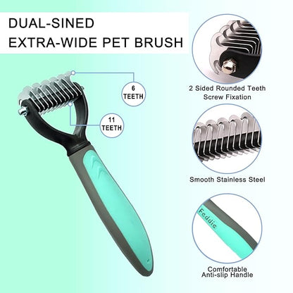 Pet Deshedding Brush Set, Undercoat Rake for Dogs & Cats - Double Sided Brush for Shedding and Dematting Comb Grooming Tool kit - Nail Clippers & Nail File Kit (4Pack)