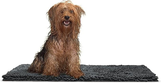 Furhaven 30" x 21" Highly Absorbent Dog Door Mat for Muddy Paws, 100% Washable, Perfect for Entryway, Kitchen, & Bathroom Use - Chenille Shammy Rug - Charcoal (Gray), Medium
