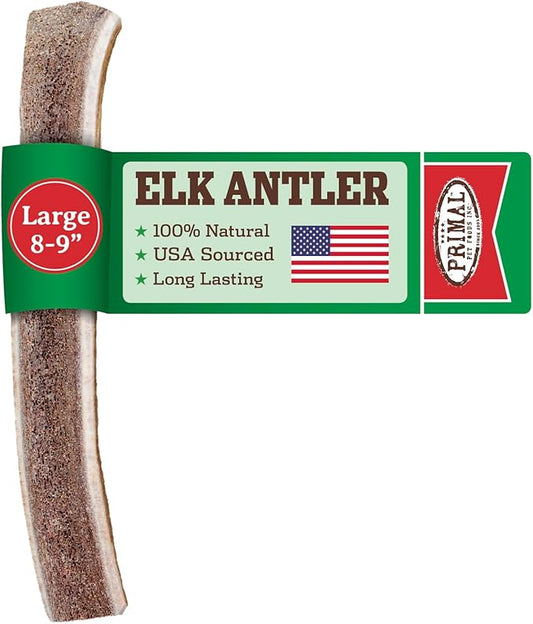 Primal Antlers for Dogs - Grade A Split Elk Antlers for Large Dogs 30-45 lb - Natural Dog Chews for Aggressive Chewers - Naturally Shed Antlers - Long Lasting Dog Bones - 1 ct