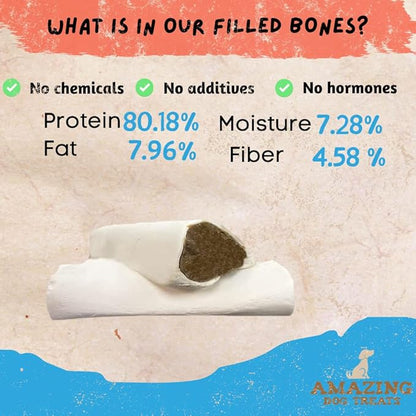 Amazing Dog Treats - Stuffed Shin Bone for Dogs (Peanut Butter, 5-6 Inch - 3 Count) - All Natural Dog Bones