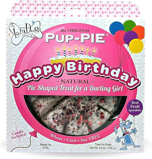 The Lazy Dog - Happy Birthday Pie Dog Treat for a Darling Girl, 6 in. 5 oz. A Great Treat for Your Special Friends Annual Celebration Day!