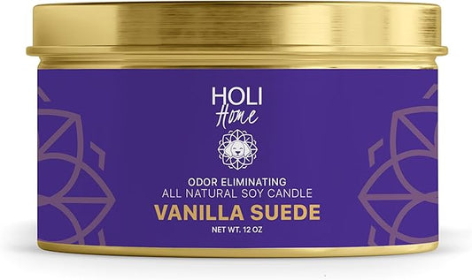 HOLI Pet Odor Eliminator Candle – Vanilla Suede Scent – All Natural Soy Wax, Paraben & Phthalate Free, Pet Safe, Long-Lasting 60-Hour Burn, Non-Toxic & Plastic-Free Air Freshener for Home