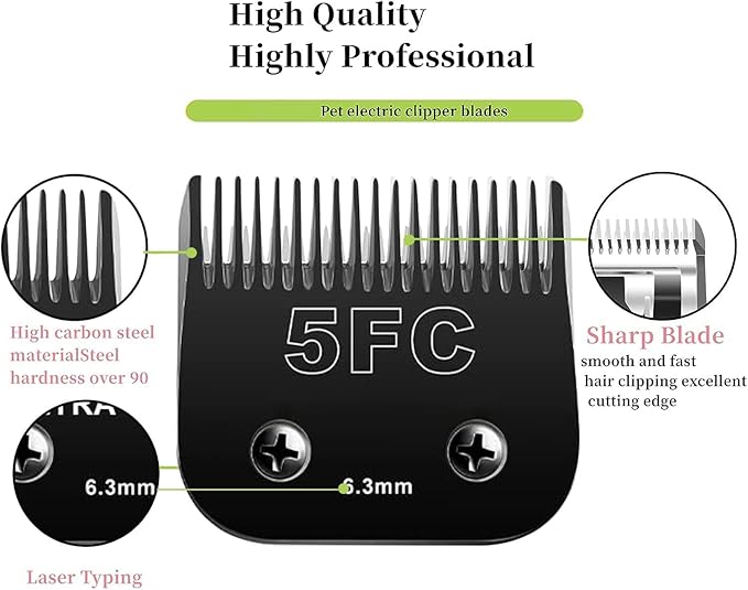 Detachable Pet Dog Clipper Blades,Compatible with Andis, Oster A5, Wahl KM Series Clippers,Made of Ceramic,Black，4PACK (3FC 4FC 5FC 7FC)