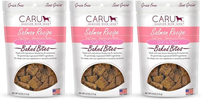Caru - Soft n’ Tasty Baked Bites - Salmon Bites Dog Treats - Flavorful Training Treats - 4 oz Bags - Pack of 3