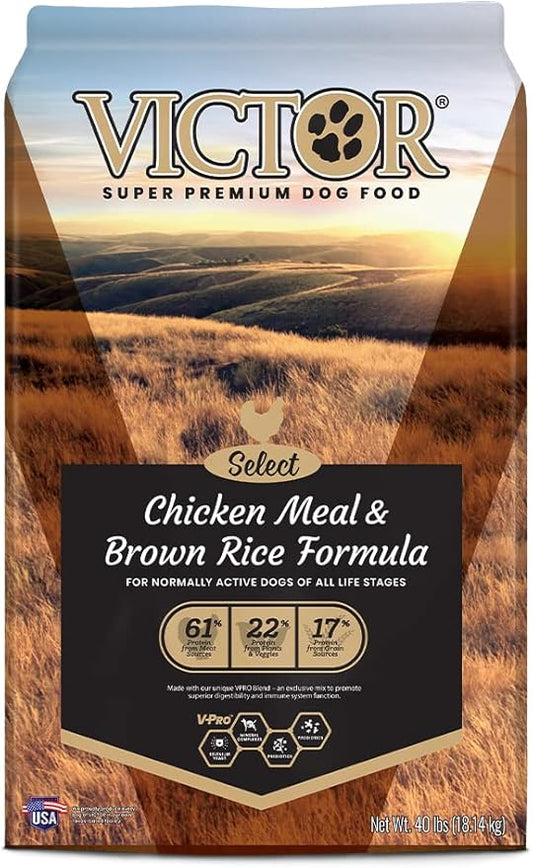 Victor Super Premium Dog Food – Chicken Meal & Brown Rice Formula - Dry Dog Food for All Normally Active Dogs of All Life Stages – Ideal for Dogs with Meat Protein Allergies, 40 lb