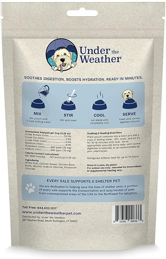 Under the Weather Bland Diet for Dogs | Easy to Digest for Sick Dogs |Always Be Ready| Contains Electrolytes - All Natural Freeze Dried 100% Human Grade Meats| 6 Pack- Chicken, Rice & Bone Broth - 6oz