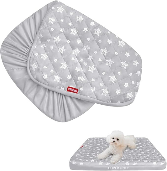 Dog Bed Covers Replacement Washable Pet Hair Easy to Remove, Waterproof Dog Bed Covers Noiseless Quilted, Pet Bed Cover Lovely Grey Star Print, Puppy Bed Cover 15x20 Inches, for Dog/Cat, Cover Only