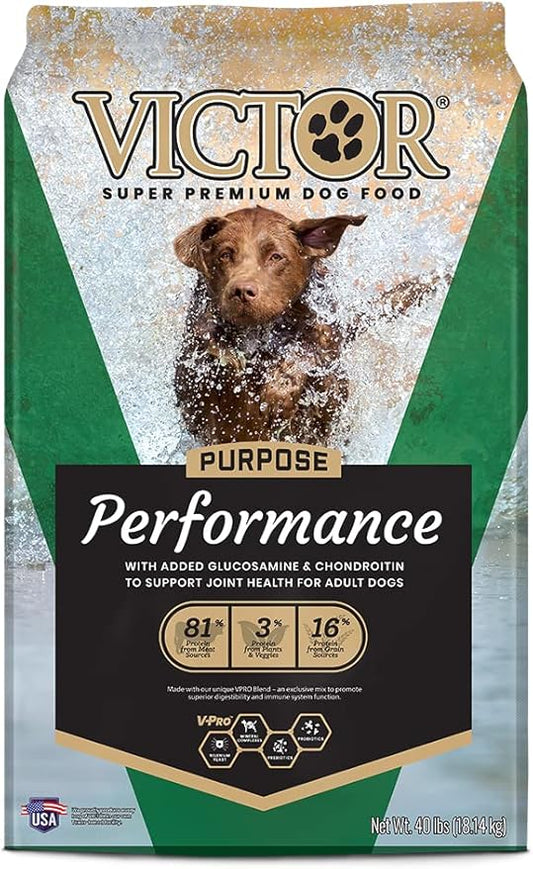 Victor Super Premium Dog Food – Performance Dry Dog Food – 26% Protein for Active Adult Dogs – Includes Glucosamine and Chondroitin for Hip and Joint Health, 40lbs