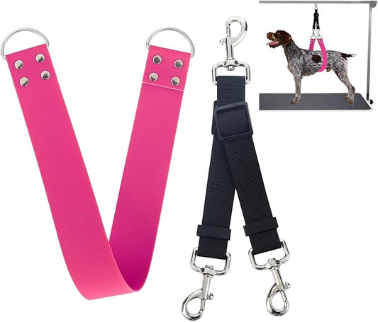 Dog Grooming Belly Band - Pet Grooming Belly Straps Pink Groomer Belly Support 2" Wide Waterproof Strong PVC Dogs Loop with Adjustable Connector Groom Restraint for Pets Bathing Salon (Pink-Short)