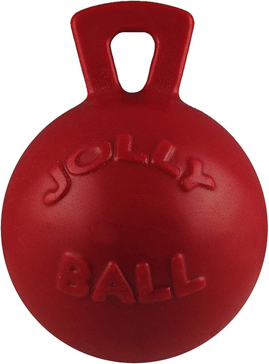 Jolly Pets Tug-n-Toss Heavy Duty Dog Toy Ball with Handle, 4.5 Inches/Small, Red