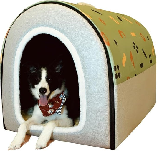 Dog Bed,2 Ways to Use,Indoor Pet House with Fluffy Mat,Removable and Washable Cover,Splash-Proof House and Non-Slip Bottom,for Extra Large Dogs(3XL Light Green & Gray)