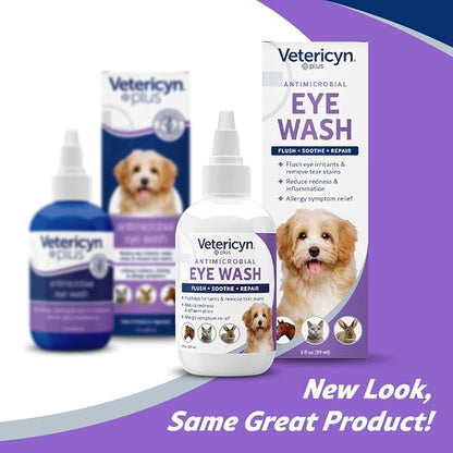 Vetericyn Plus Dog and Cat Eye Wash | Eye Drops for Dogs and Cats to Flush and Soothe Eye Irritations, Dog Tear Stain Cleaner, Safe for All Animals. 3 ounces