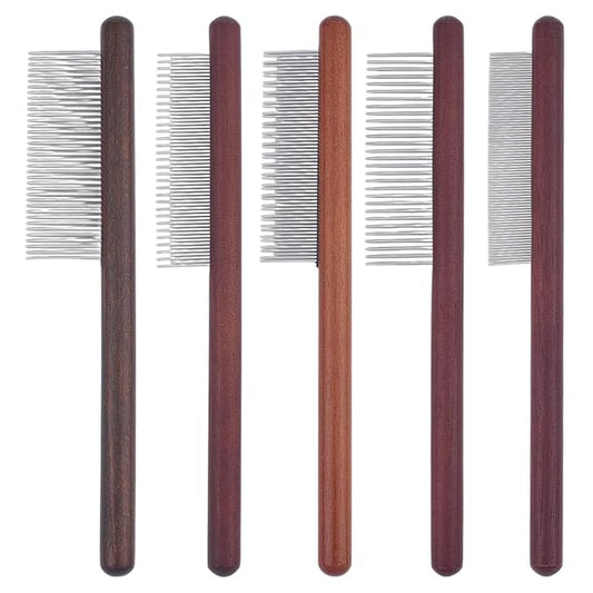 OLYCRAFT 5Pcs 5 Styles Macrame Fringe Combs Stainless Steel Fringe Combs with Wood Handle Wood Pet Combs Grooming Tool Tassel Brush Supplies for DIY Macrame Removing Tangles and Knots
