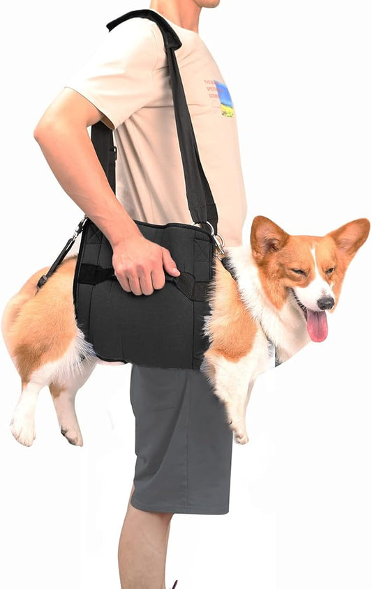 Dog Carry Sling, Emergency Backpack Pet Legs Support & Rehabilitation Dog Lift Harness for Nail Trimming, Dog Carrier for Senior Dogs Joint Injuries, Arthritis, Up and Down Stairs(M, Black)