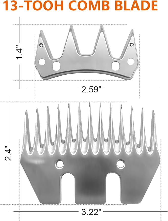 Sheep Grooming Clippers Replacement Blades Compatible with Oster/Lister/Heiniger/GDJOB/BEETRO/Dragro/TAKEKIT Sheep Clippers for Thick Coat Animals,Made of Stainless Steel (13 Tooth(2 PCS))