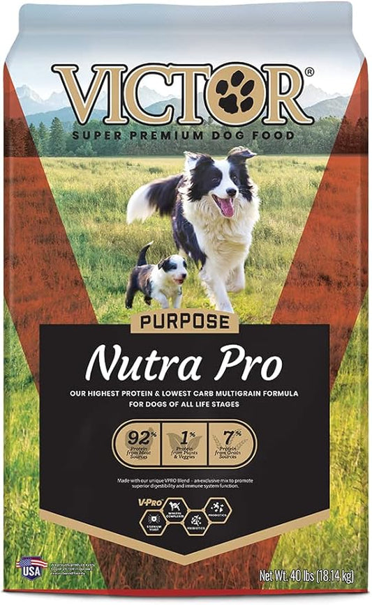 Victor Super Premium Dog Food – Purpose - Nutra Pro – Gluten Free, High Protein Low Carb Dry Dog Food for Active Dogs of All Ages – Ideal for Sporting Dogs, Pregnant or Nursing Dogs & Puppies, 40lbs
