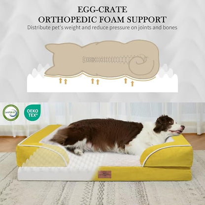 XXL Dog Bed Orthopedic Foam, Waterproof Dog Beds for Oversized Dogs, Washable Dog Sofa Bed with Removable Cover & Non-Slip Bottom(XX-Large,Spicy Mustard)