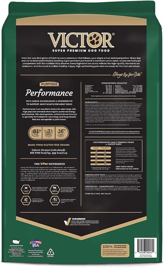 Victor Super Premium Dog Food – Performance Dry Dog Food – 26% Protein for Active Adult Dogs – Includes Glucosamine and Chondroitin for Hip and Joint Health, 40lbs