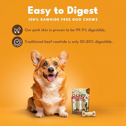 Pork Chomps Dog Chews, 4-inch Crunchy Bones, Bacon Flavor, 2 Count (Pack of 2)