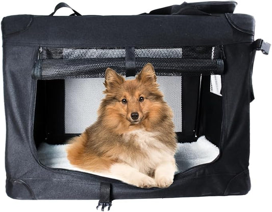 STARBRILLIANT 3-Door Portable Soft-Sided Folding Soft Dog Travel Crate Kennel,Black (32″x23″x23″)