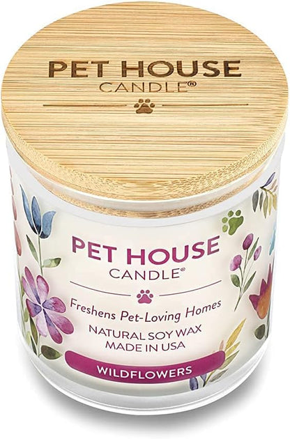 Pet House 9 oz Wildflowers Scented Pet Odor Candle, Clean Burning, Long Lasting, Plant Based Spring, Summer Scented Soy Candles, 60 Hour Burn Time, Pack of 2