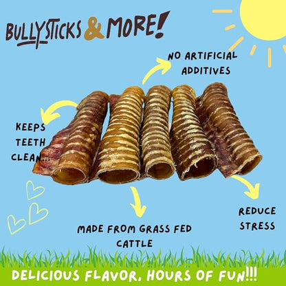 BULLYSTICKS & MORE 6 Inch Beef Trachea (6 Inch - 12 Pack) | Beef Trachea for Dogs | 100% Grass Fed Beef | Dog Parents Choice Beef Trachea Dog Chews | Long Lasting Beef Trachea Dog Treats