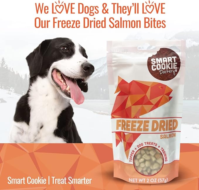 Smart Cookie Freeze Dried Salmon Bites - Single Ingredient Freeze Dried Salmon Treats for Dogs - Wild Caught Alaskan Salmon Dog Training Treats & Dog Food Topper - Made in USA - 2oz Bag, 3 Pack