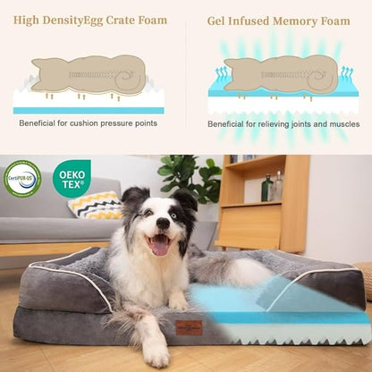 Cooling Dog Bed, Orthopedic Memory Foam Dog Bed for Giant Dogs, XXL Dog Bed for Extra Large Dogs, Waterproof Dog Bed with Bolster & Removable Cover(XX-Large,Silver Grey)