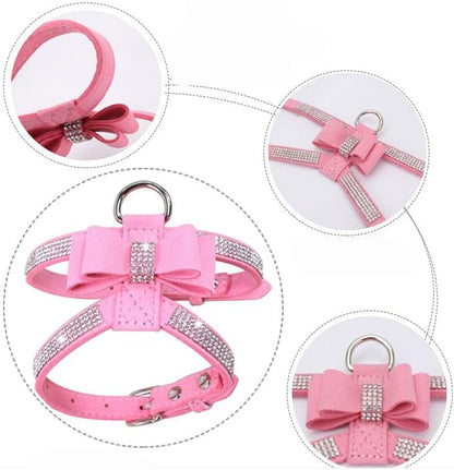 Weimostar Bow Tie Dog Harness Rhinestone Crystal Soft Bling Sparkly Diamond Jewel for XS Small Breed Girls Pet Cat Puppy Female Kitten Hot Pink S
