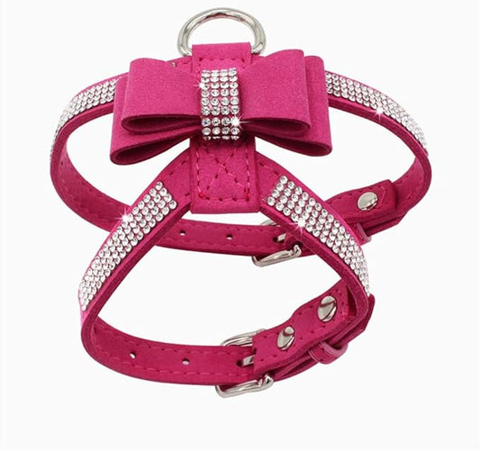 Weimostar Bow Tie Dog Harness Rhinestone Crystal Soft Bling Sparkly Diamond Jewel for XS Small Breed Girls Pet Cat Puppy Female Kitten Hot Pink S