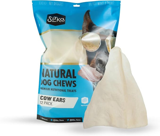 Sitka Farms Cow Ears for Dogs 12 Count - Premium Beef Natural Dog Treats for Small, Medium and Large Dogs - Free Range Grass-Feed Cattle