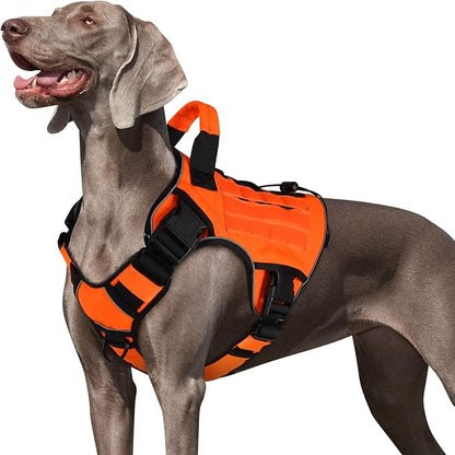 WINGOIN Orange Tactical Dog Harness Vest for Large Dogs No Pull Adjustable Reflective K9 Military Dog Service Dog Harnesses with Handle for Walking, Hiking, Training(L)