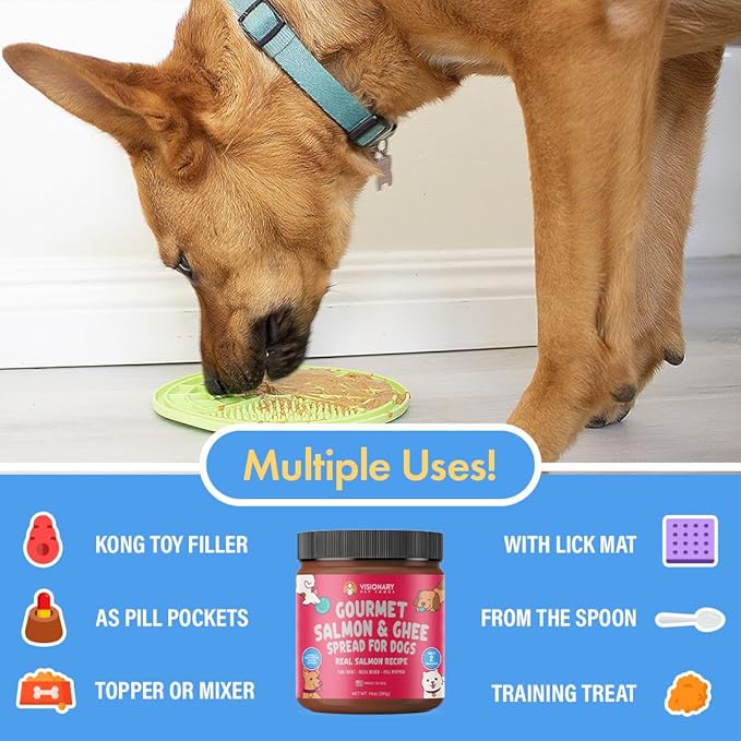 Visionary Pet Foods Salmon Meat Spread - Healthy Dog Treat - Alternative to Dog Peanut Butter, Xylitol Free, No Sugar and Filler Free - Use on Dog Lick Mat, Food Mixer, Pill Pockets - 10oz
