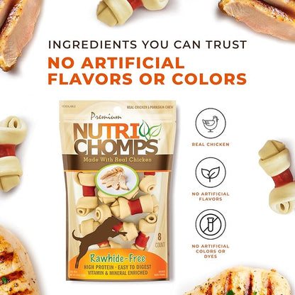NutriChomps Dog Chews, 2.5-inch Knots, Easy to Digest, Long Lasting, Rawhide-Free Dog Treats, 8 Count, Real Chicken flavor