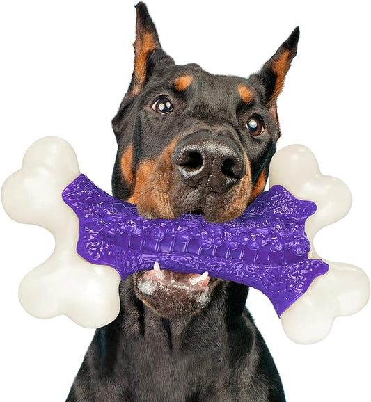 Tough Dog Chew Toys for Aggressive Chewers Large Medium Breed, Bone Toy Dog, Natural Nylon Heavy Duty Extreme Indestructible Teething Training