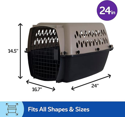 Petmate Vari Dog Kennel - Portable Crate for Pets 10-20 lbs - Airline-Friendly Pet Carrier - Durable Plastic Shell - For Home and Travel - Made in USA - 24 Inches - Taupe and Black