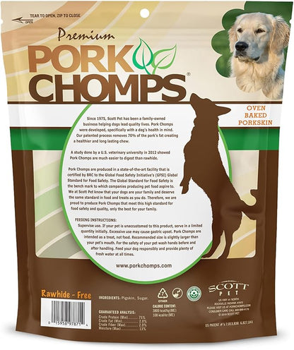 Pork Chomps Baked Pork Skin Dog Chews, 3-inch Chips, 12oz Bag (Pack of 2)