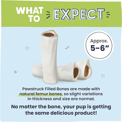 Pawstruck Large 5-6" Filled Dog Bones, Peanut Butter Flavor - Made in USA Long Lasting Stuffed Femur for Aggressive Chewers Dental Treat - Pack of 3 - Packaging May Vary