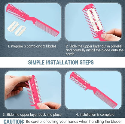 Yinkin 5-Piece Razor Comb for Dogs & Cats, Pink, Plastic & Stainless Steel, Small to Medium Dogs, 25 Extra Blades, Manual, Grooming & Trimming