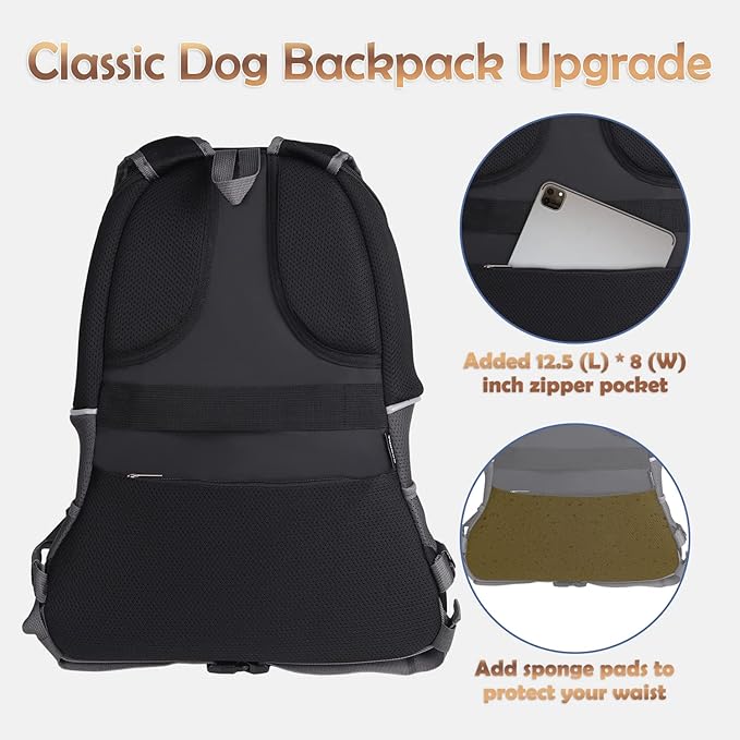 YUDODO Pet Dog Backpack Carrier Small Dog Front Carrier Pack Reflective Head Out Motorcycle Puppy Carrying Bag Backpack for Small Medium Dogs Cats Rabbits Outdoor Travel Hiking Cycling (M,Black)