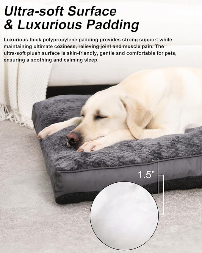 Dog Bed, Washable Cozy Plush Dog Crate Beds, Soft Comfy Kennel Pad Anti Slip Pet Sleeping Mat for Large, Jumbo, Medium, Small Dogs Breeds (29.0 L x 18.0 W x 1.5 Th Inches, Dark Grey)